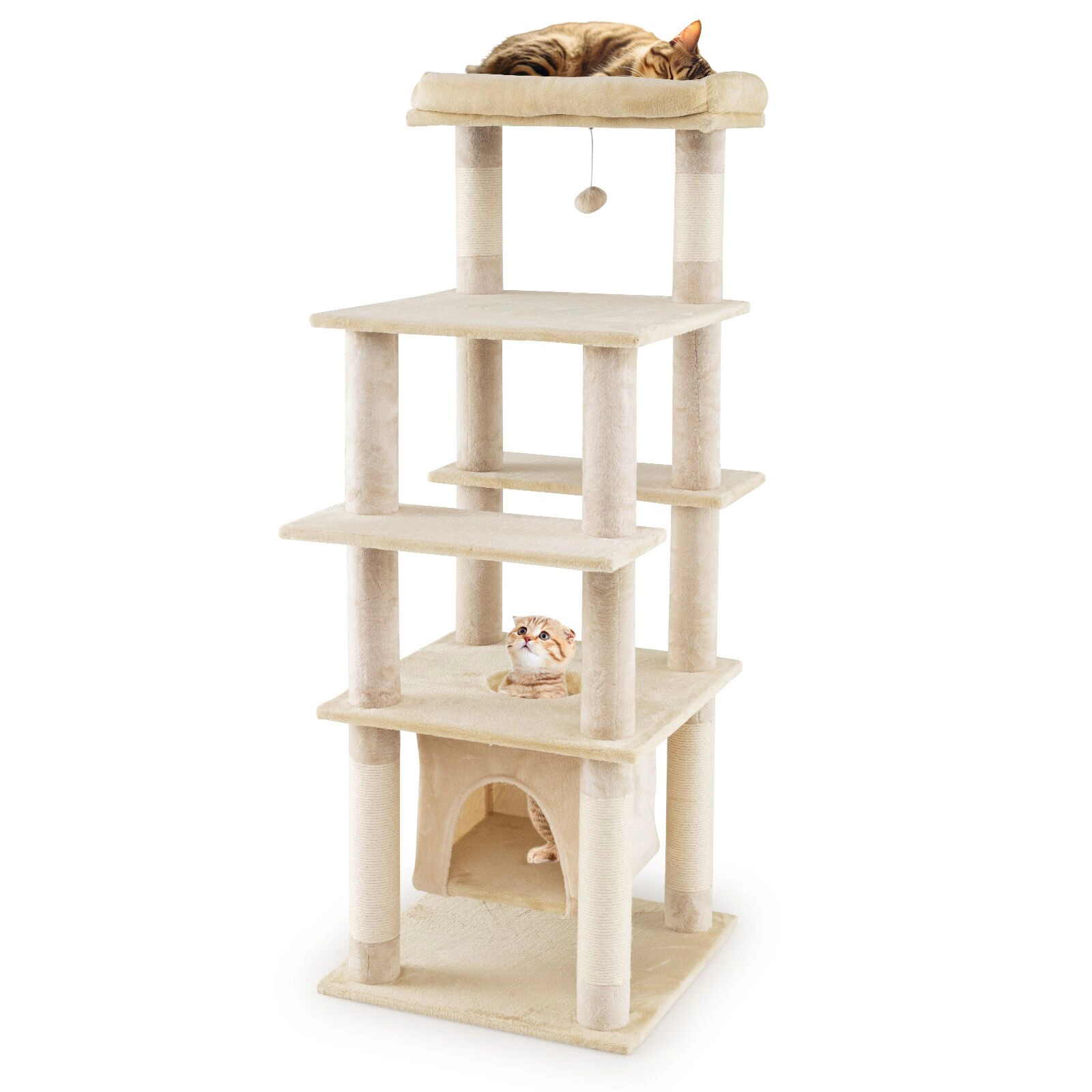 SUGIFT Beige Swaying Aerial Condo Skylight and Plush Perch Bed 58 in Cat Tree