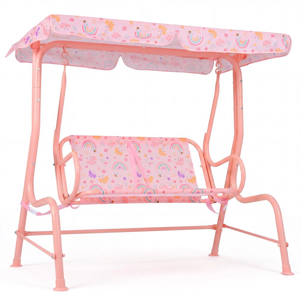 Hivvago Kids Patio Swing 2-Seater Outdoor Porch Lounge Chair With Adjustable Canopy