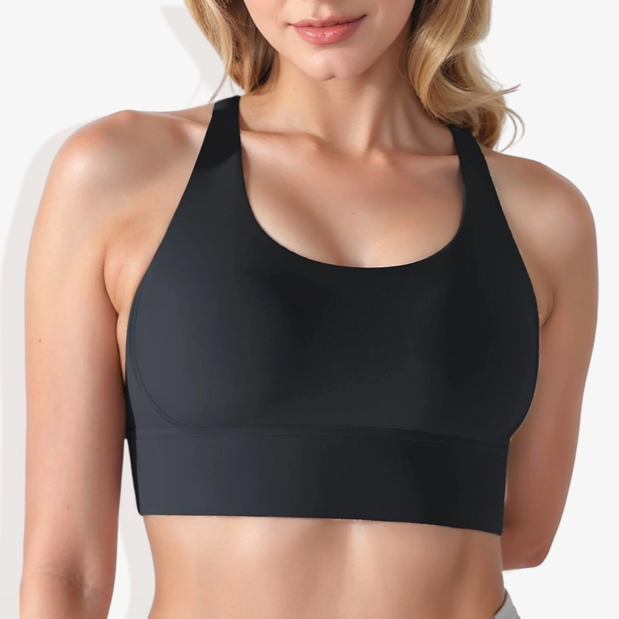 Anna-Kaci Womens Scoop Neck Criss-Cross Back Cropped Sports Bra