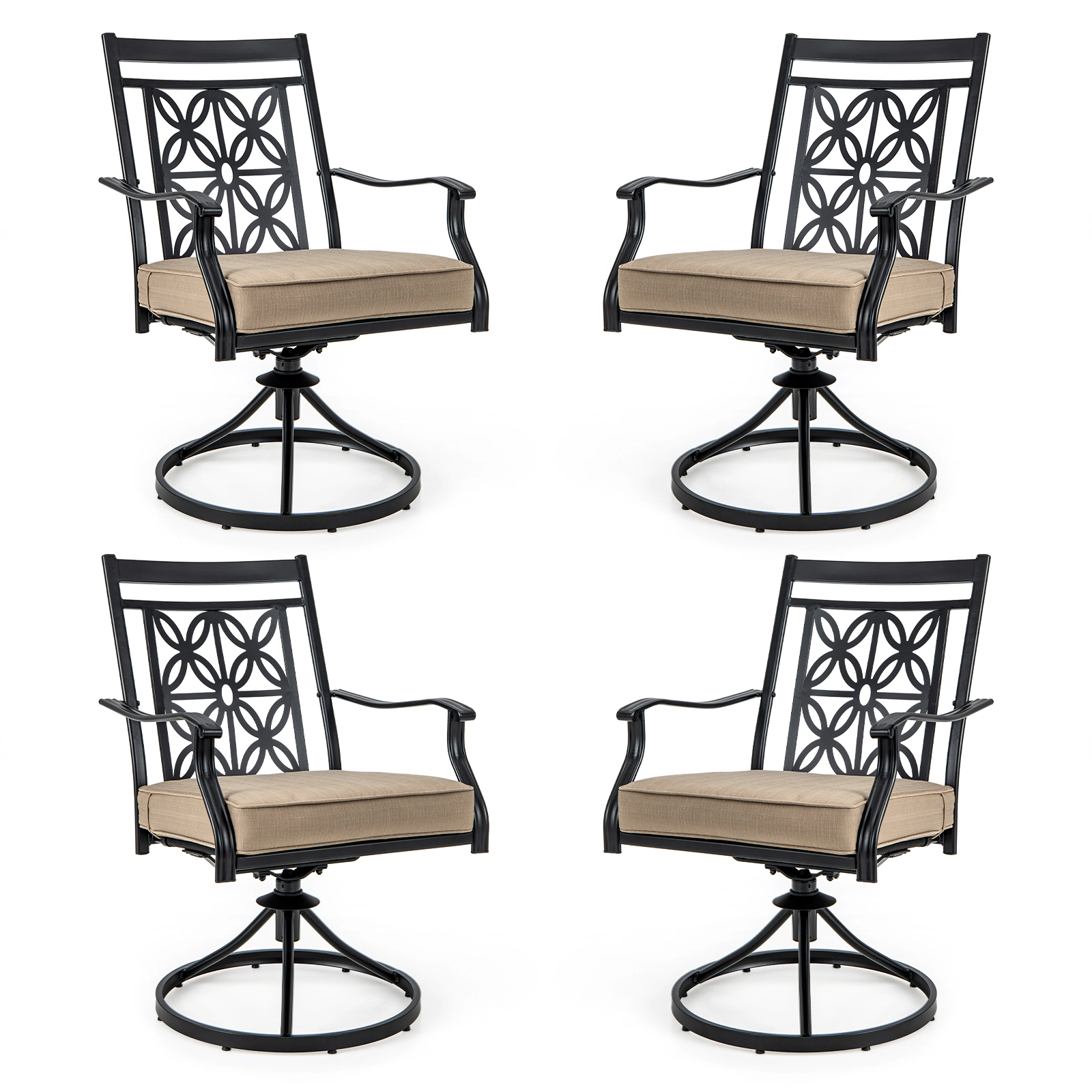 LJG 2 Pieces Patio Swivel Chairs with Blossom Pattern Backrest and Cushions