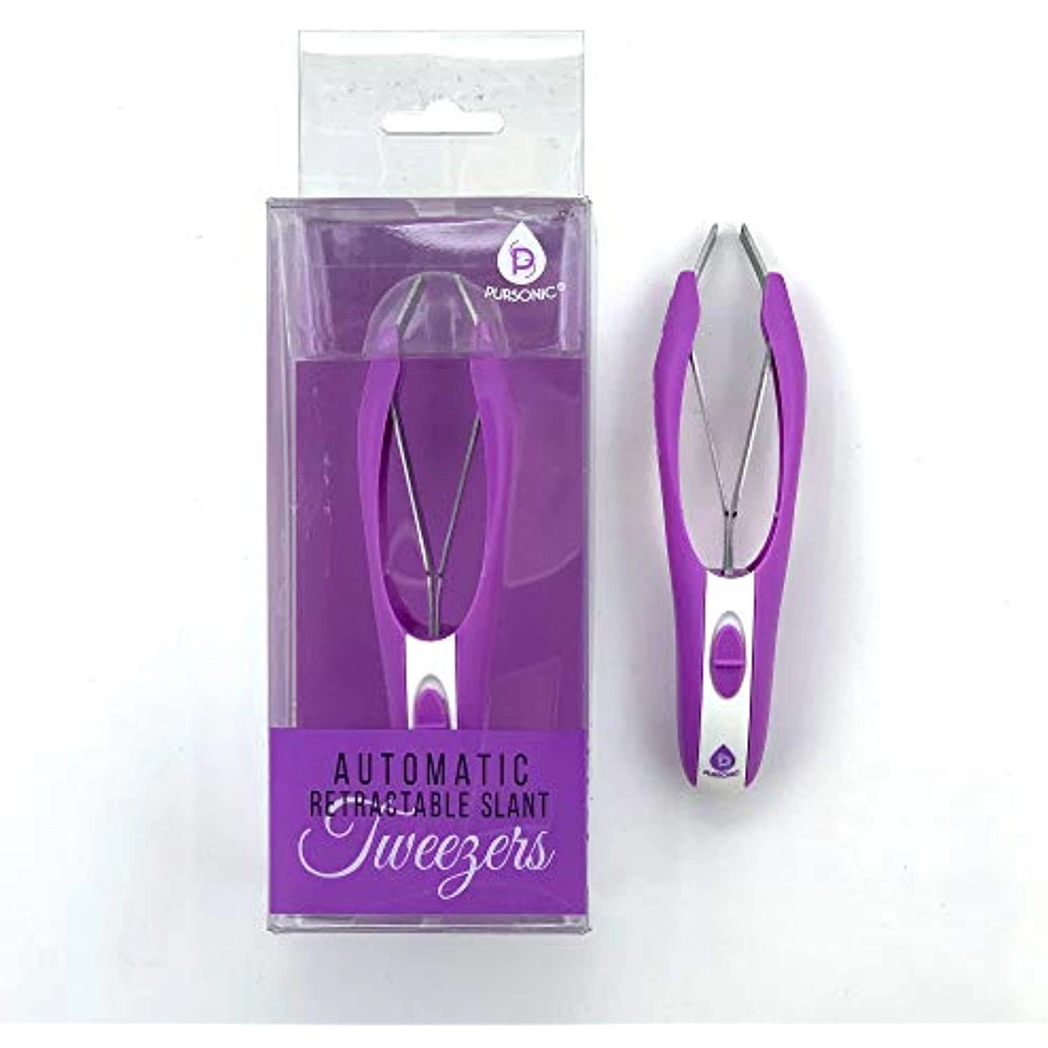 Pursonic Women's Stainless Steel Automatic Retractable Precision Eyebrow Tweezers with Built-In LED Spotlight