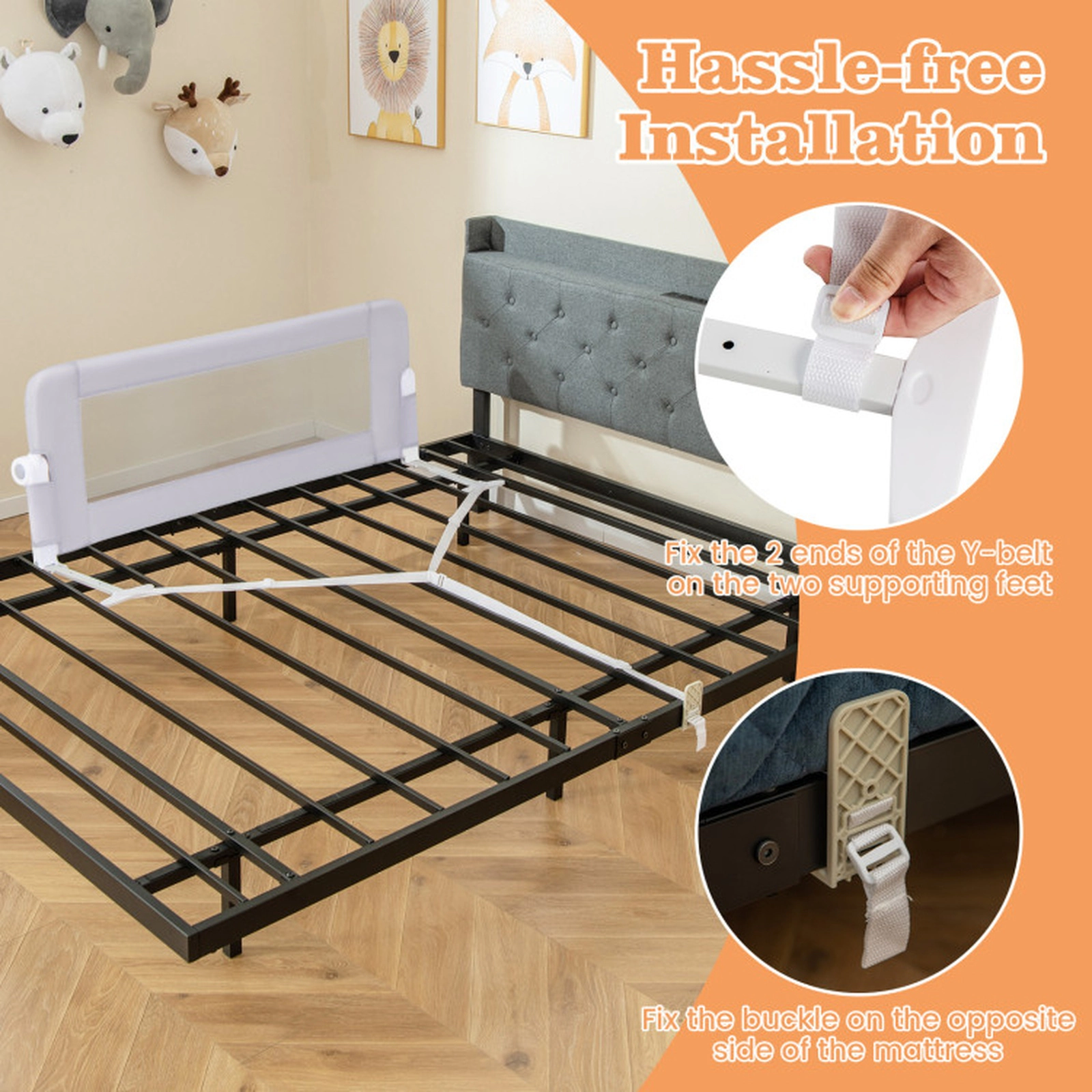 SUGIFT Light Gray Swing Down 47-in Foldable Baby Bed Rail Guard