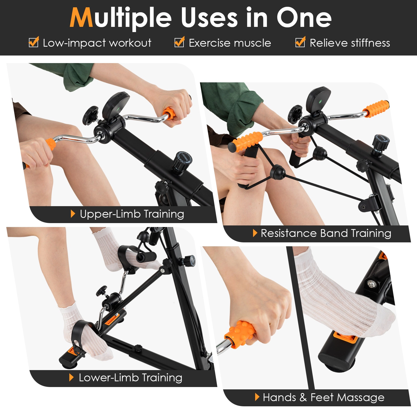 SUGIFT Adjustable Resistance Arm and Leg Pedal Exerciser with LCD Display Resistance Bands and Suction Cups