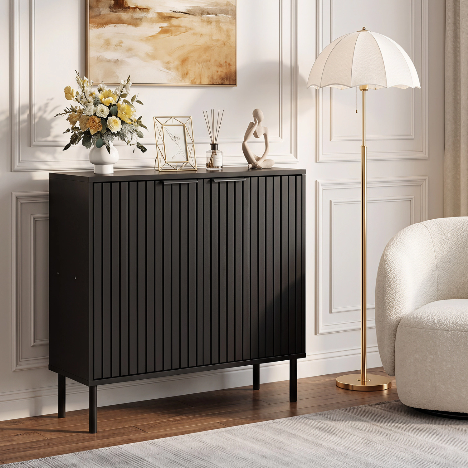 LJG Fluted Buffet Cabinet with 2-Door Sideboard for Kitchen and Dining Room