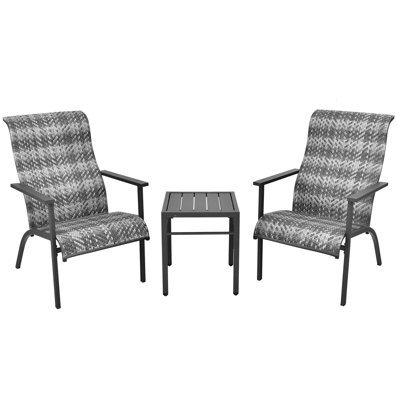 SUGIFT 3 Piece Patio Rattan Bistro Set Gray with High Backrest Chairs and Side Table