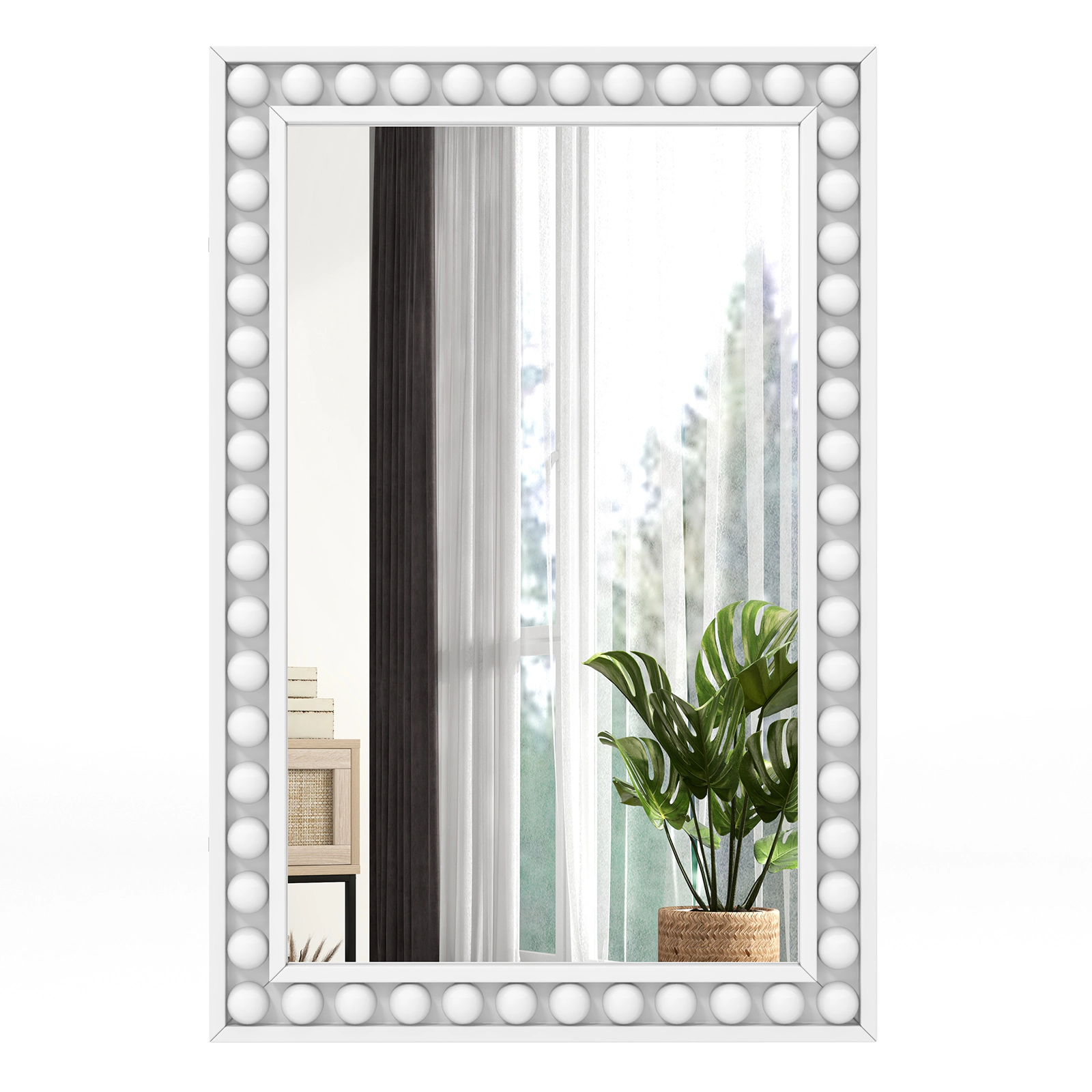 SUGIFT Beaded Frame Solid Rubber Wood Farmhouse Rectangular Wall Mirror 36-in x 24-in 1-in Thick 16.5-lb White