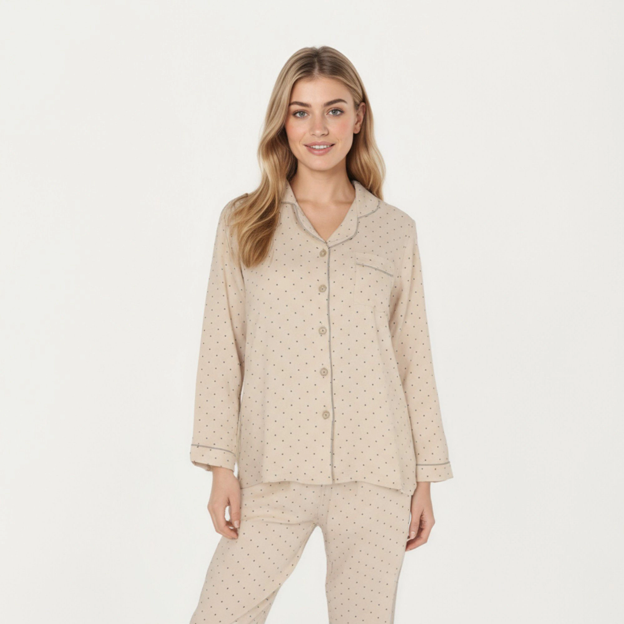 Anna-Kaci Women's 2-Piece Button Front Pajama Top with Contrast Piping and Relaxed Fit Pants