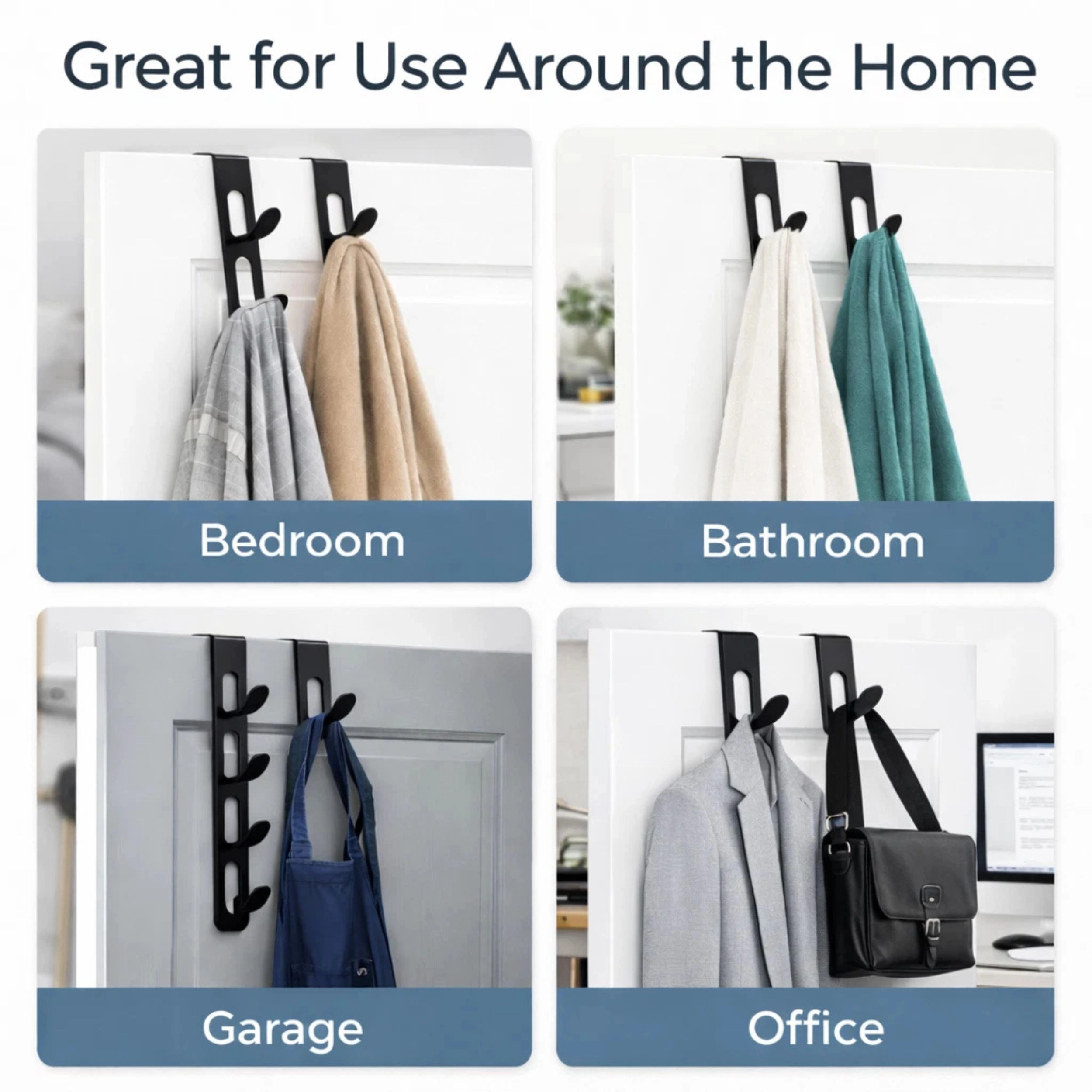 Home Collection Pack of 2 Black Over-the-Door 4 Hook Closet Organizers