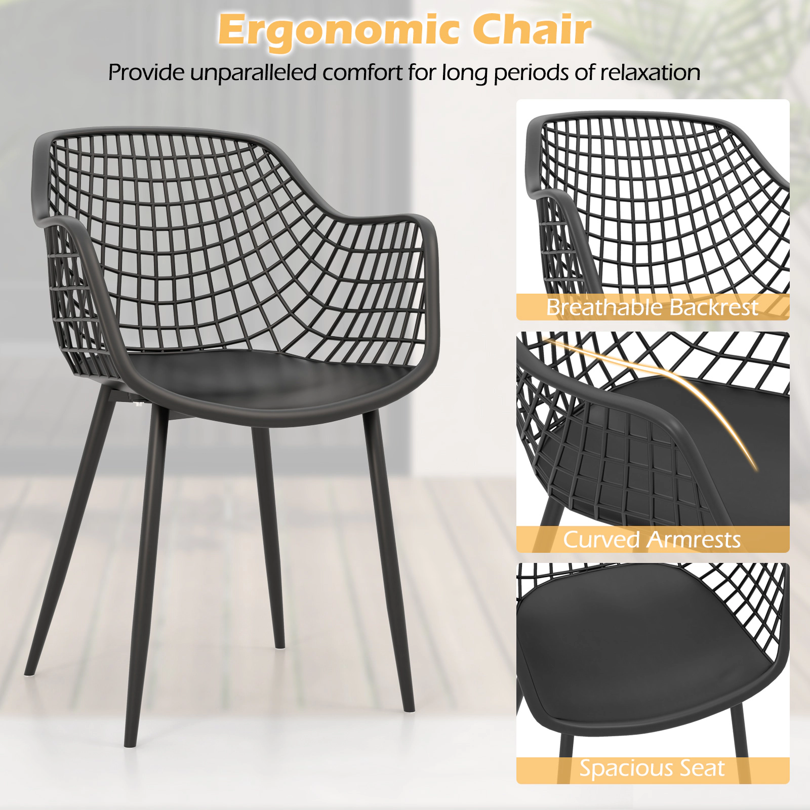 Hivvago 3 Piece Patio Chair Set with PP Seat and Tabletop for Porch