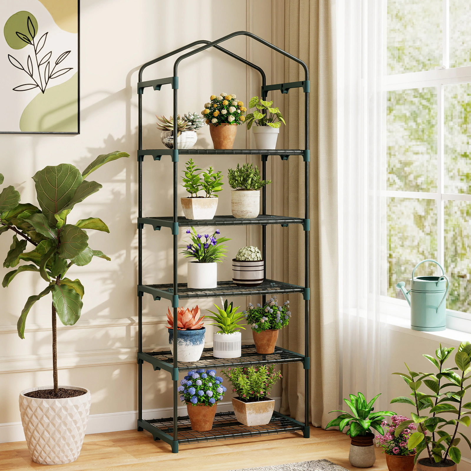 SUGIFT White 5 Tier Portable Mini Greenhouse with PE Cover and Roll-Up Door 27-in W 19-in D 75-in H