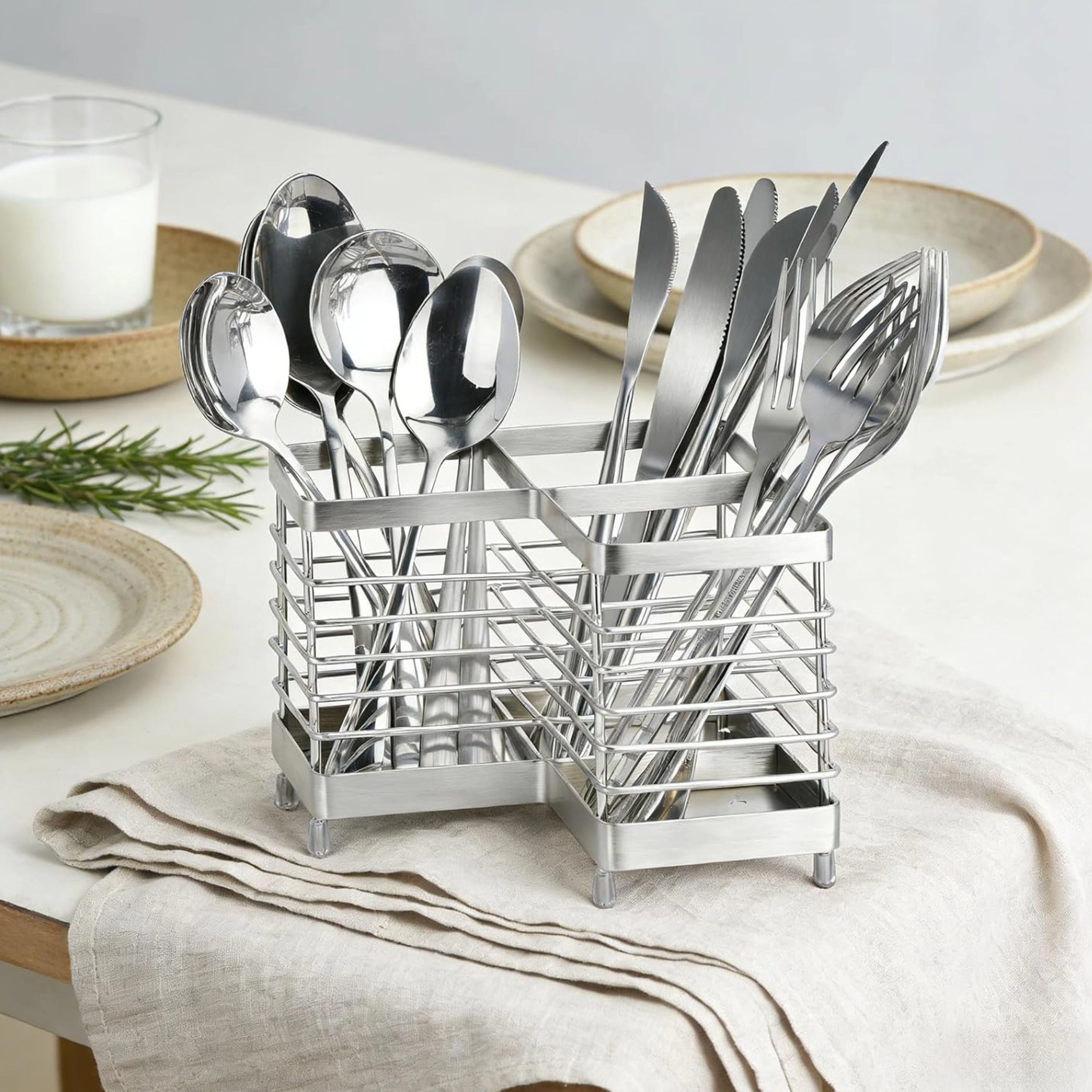 Stock Preferred 3 Compartment Stainless Steel Utensil Holder and Drying Rack