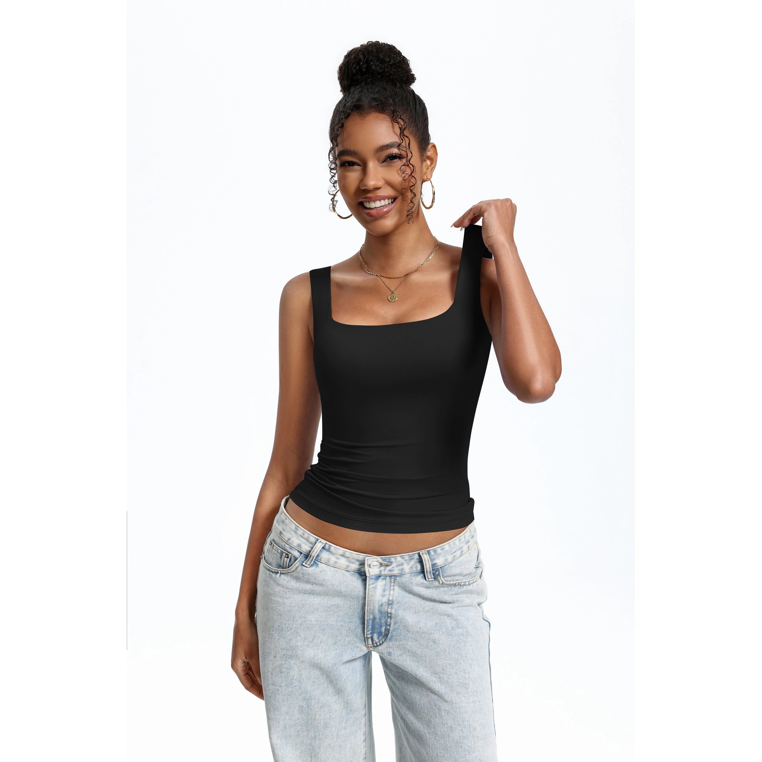 Avidlove Women's Square Neck Wide Strap Built-In Removable Pad Double Lined Tank Top