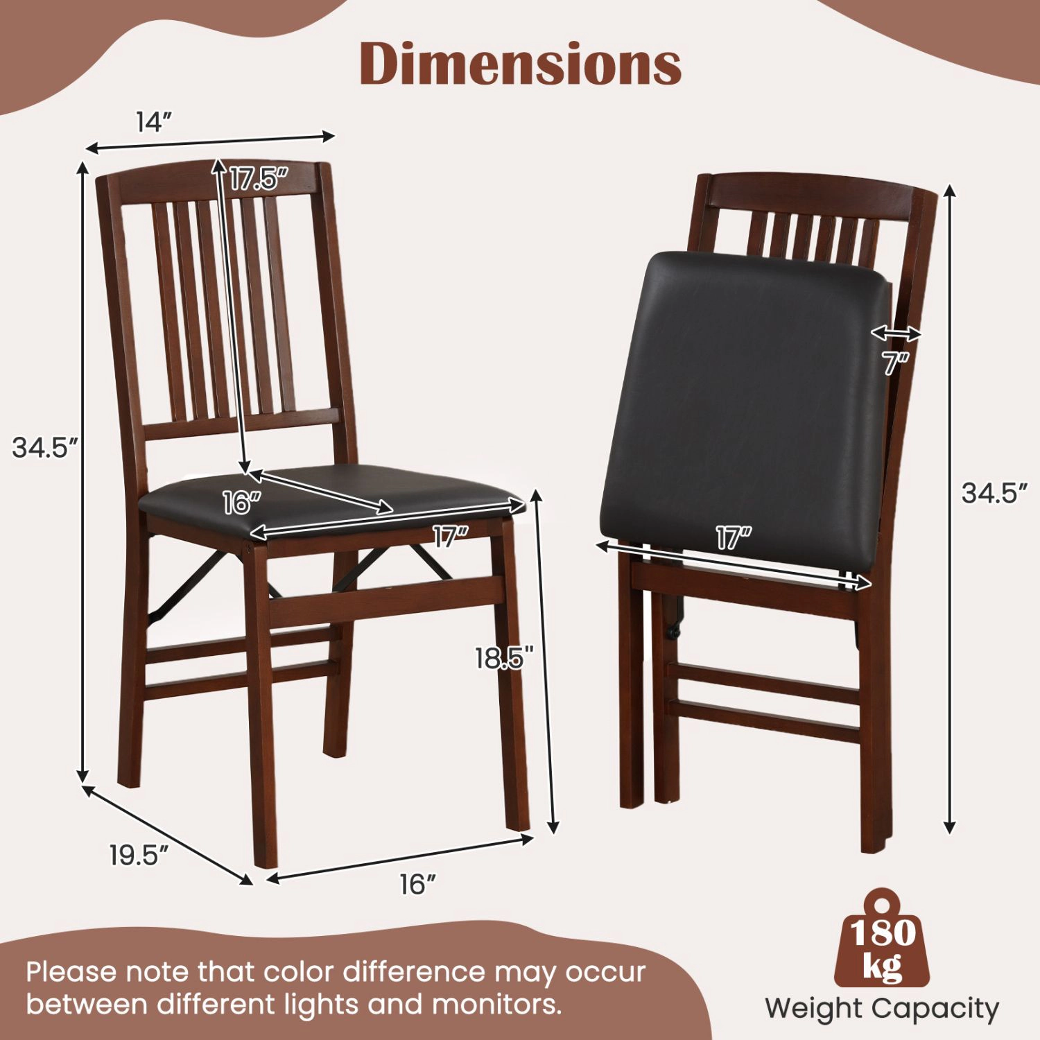 SlickBlue Folding Kitchen Dining Chairs With Padded Seat Set of 2