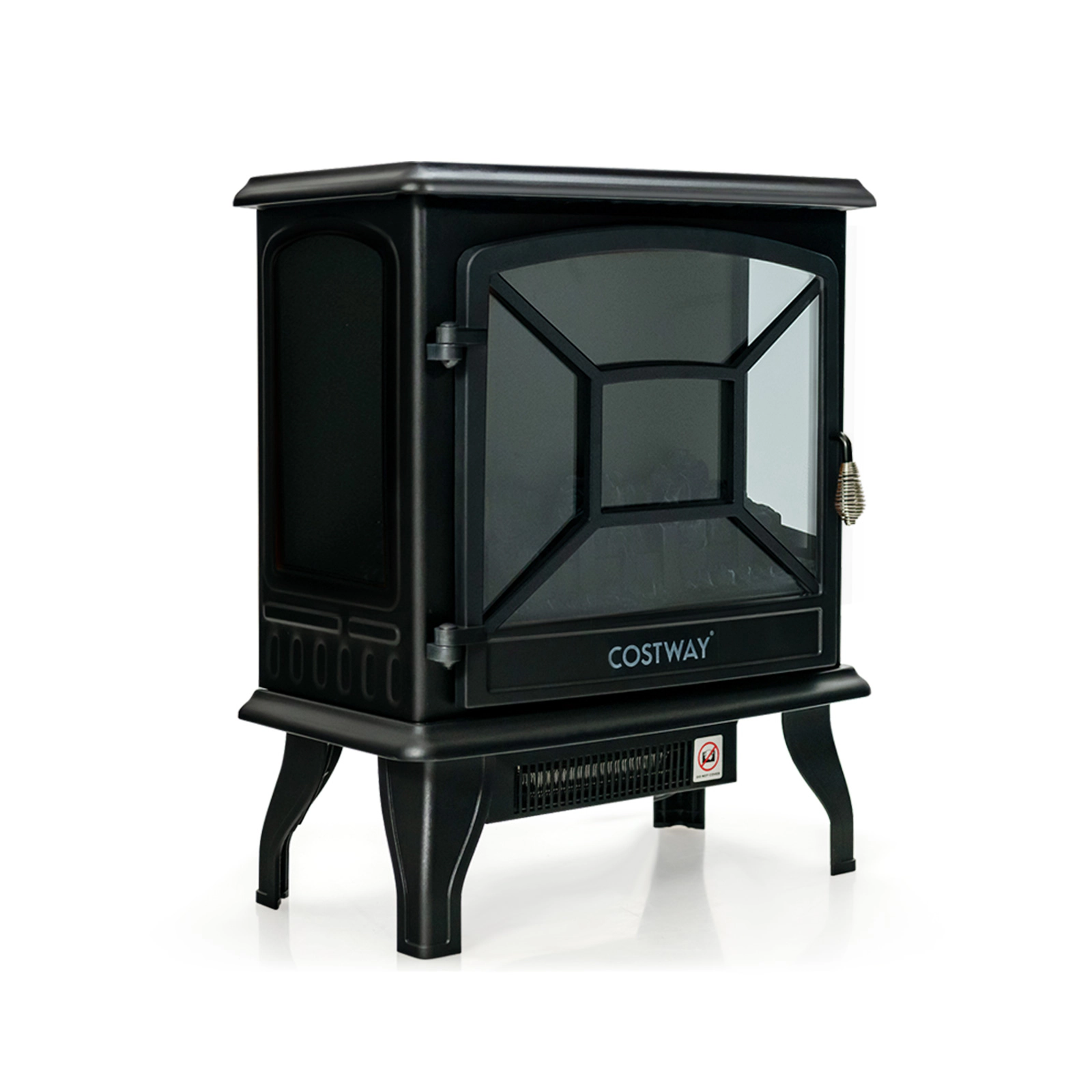 LJG 1400W Electric Stove Heater with 3-Level Flame Effect and 3-Sided View
