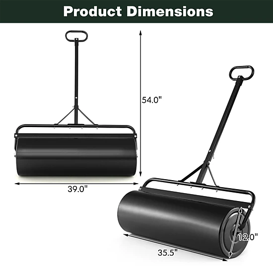 SUGIFT Black 17-gal Water Filled Lawn Roller Push Pull or Tow Behind Metal Drum with Detachable Handle