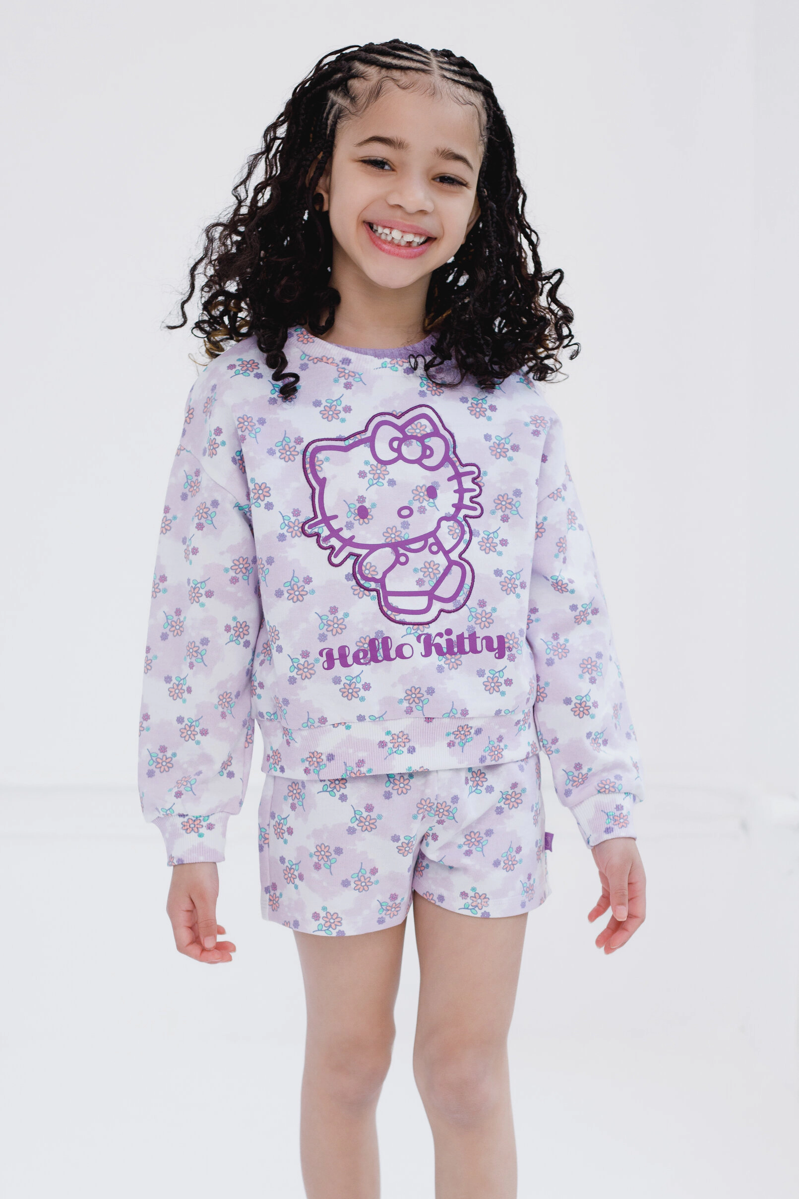 Hello Kitty Girls' 3-Piece Sweatshirt Tee and Shorts Set