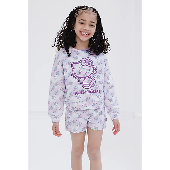 Hello Kitty Girls' 3-Piece Sweatshirt Tee and Shorts Set
