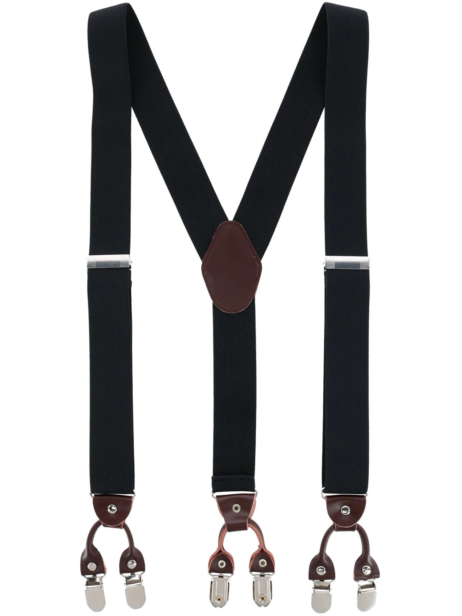 CTM Men's 1.375 Inch Wide Solid Color Y-Back Double Clip-End Suspenders