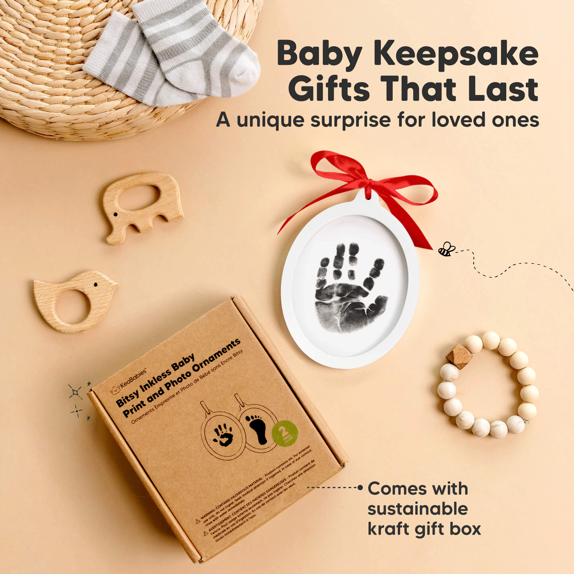 KeaBabies Bitsy Inkless Baby Print and Photo Ornaments