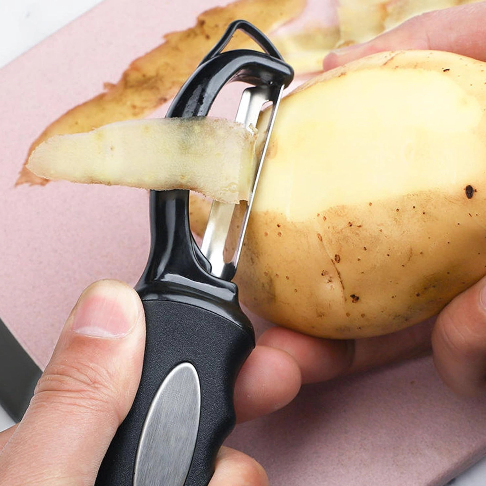 Cheer Collection Swivel Vegetable Peeler with Stainless Steel Twin Blades Black
