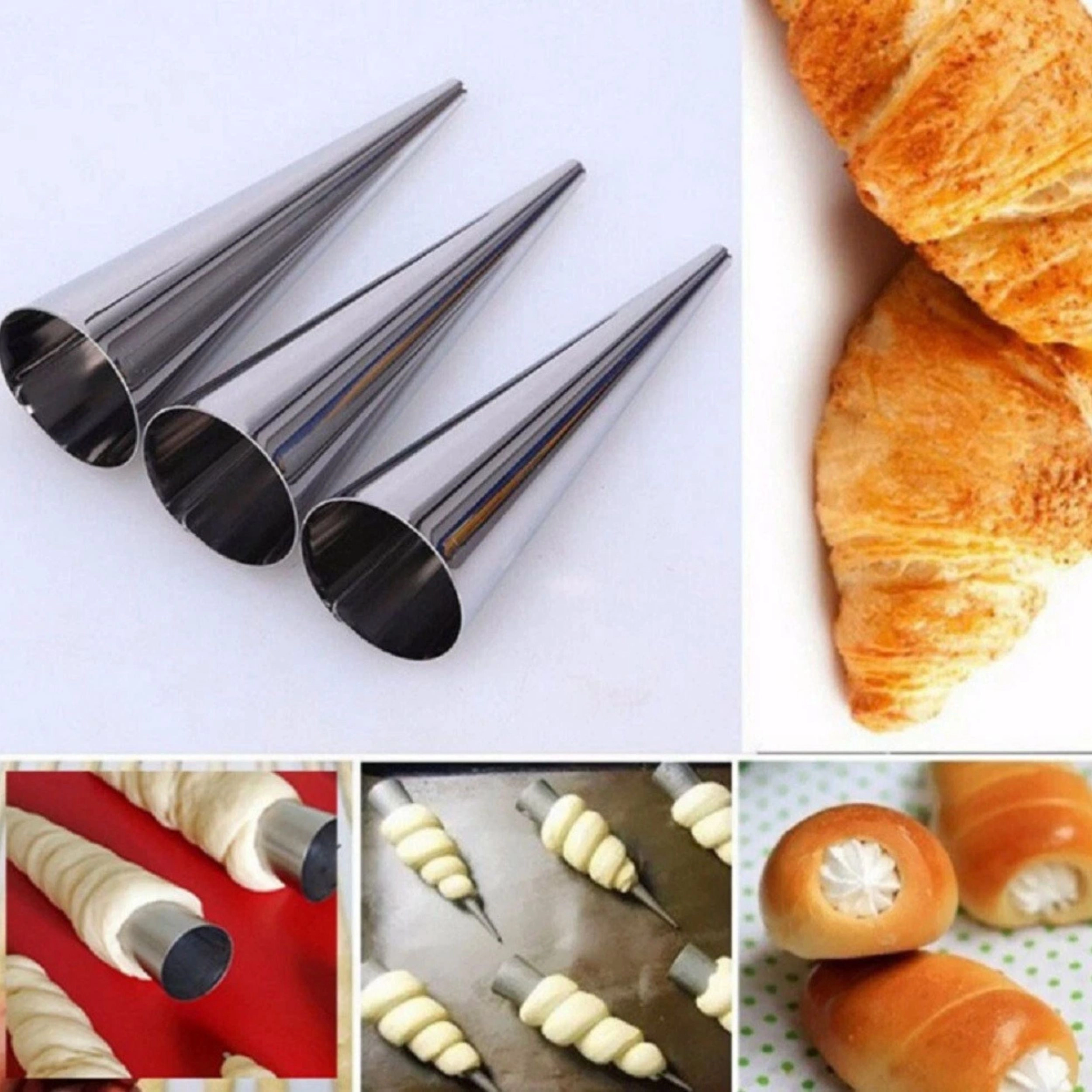 Home Collection 12Pc Stainless Steel Pastry Mold Set Cream Horn Cannoli Baking Tubes