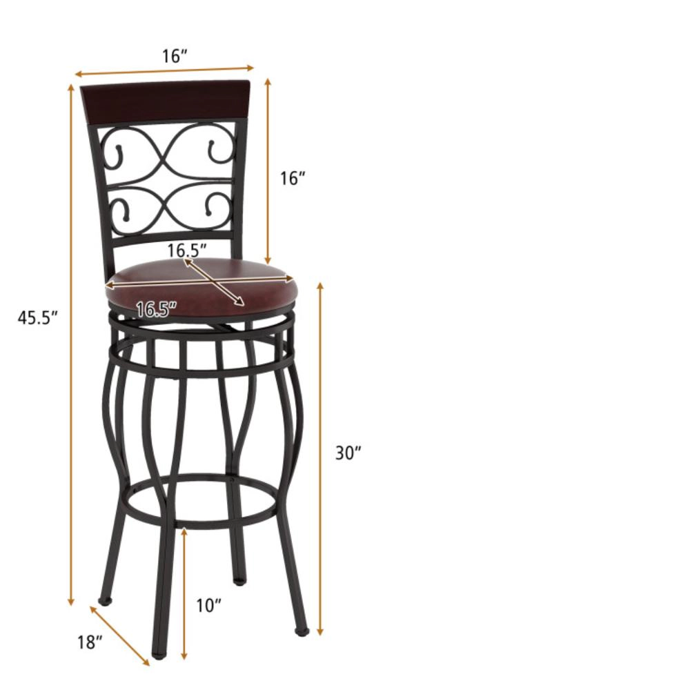 Hivvago Set of 2 Bar Chairs with Supportive Backrests and Built-In Footrests