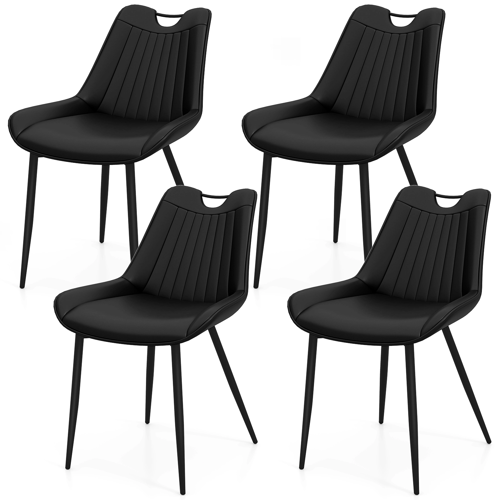 SUGIFT Set of 4 Black Faux Leather Dining Chairs with Metal Legs