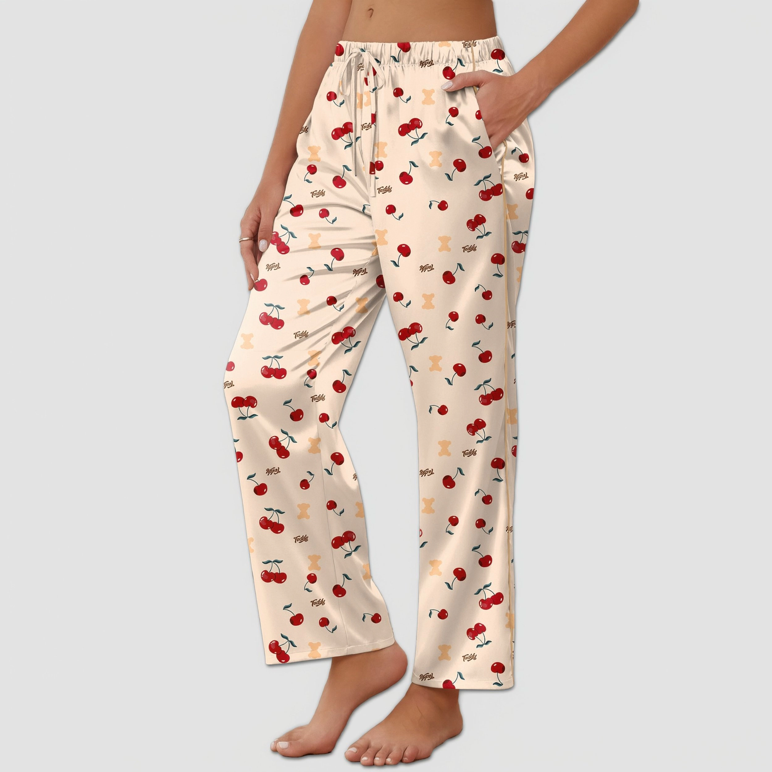 Ekouaer Womens Silk Satin Pajama Pants Loose Drawstring Elastic Waist Wide Leg Lounge