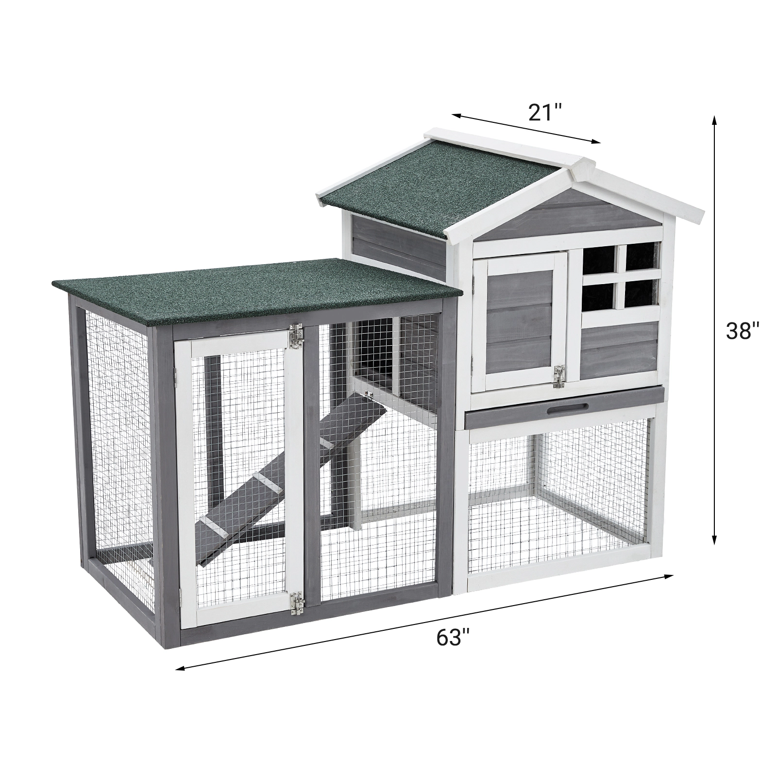 48" 2-Story Wooden Rabbit Hutch with Ramp, Weatherproof Roof, Pull-Out Trays for 2 Rabbits, Guinea Pigs & Small Pets