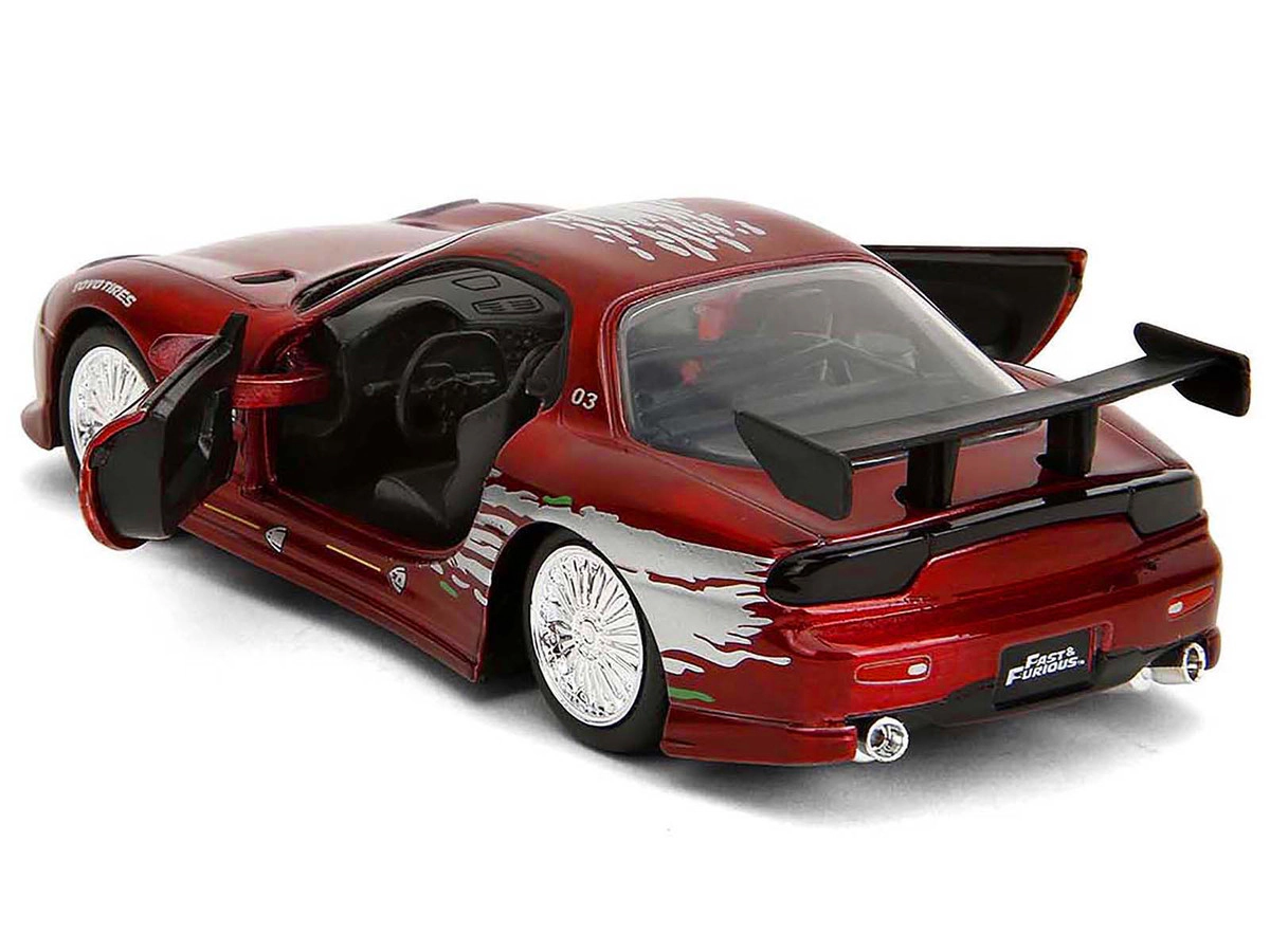 Jada Dom's Mazda RX-7 Candy Red with Graphics "The Fast and the Furious" (2001) Movie "25 Years of Fast &