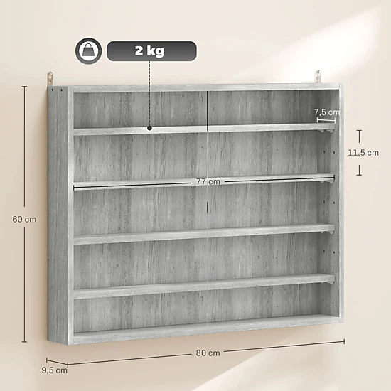 HONGGE 5-Tier Display Cabinet Wall-Mounted Display Case with 2 Glass Doors and Adjustable Shelves