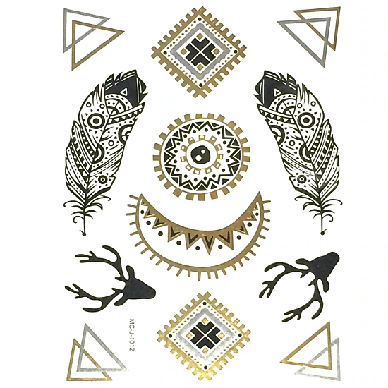 Wrapables Celebrity Inspired Temporary Tattoos in Metallic Gold Silver and Black, Nature Spirit, Large