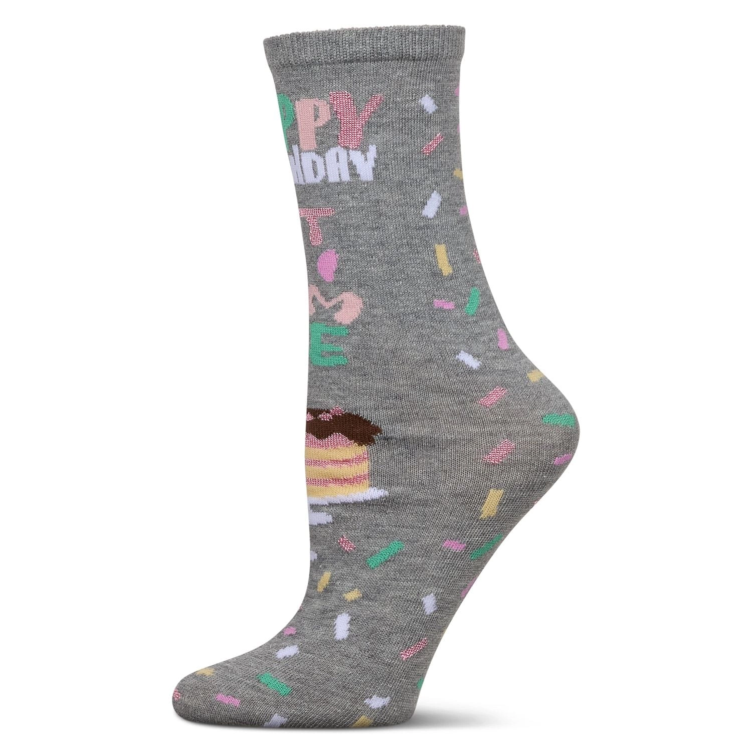 MeMoi Women's "Happy Birthday Cake Time" Greeting Card Crew Socks