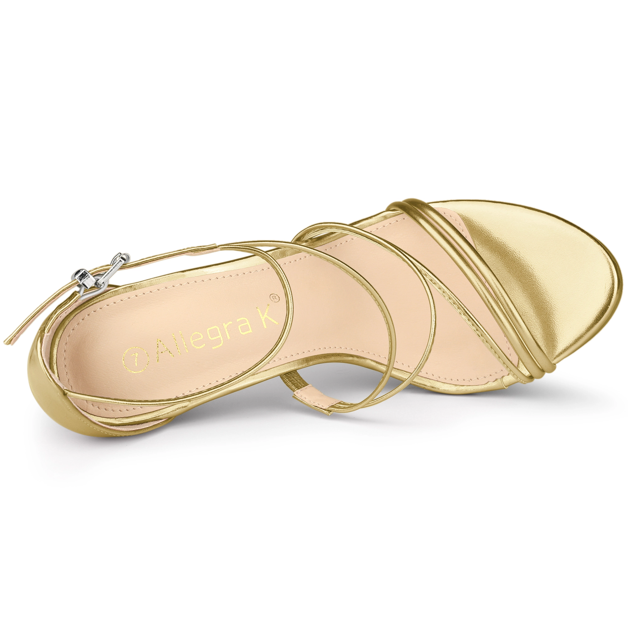 BLISSFUL STEP Women's Faux Leather Padded Strappy Stiletto Heel Party Sandals