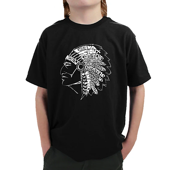 LA Pop Art Boy's Word Art T-Shirt - POPULAR NATIVE AMERICAN INDIAN TRIBES