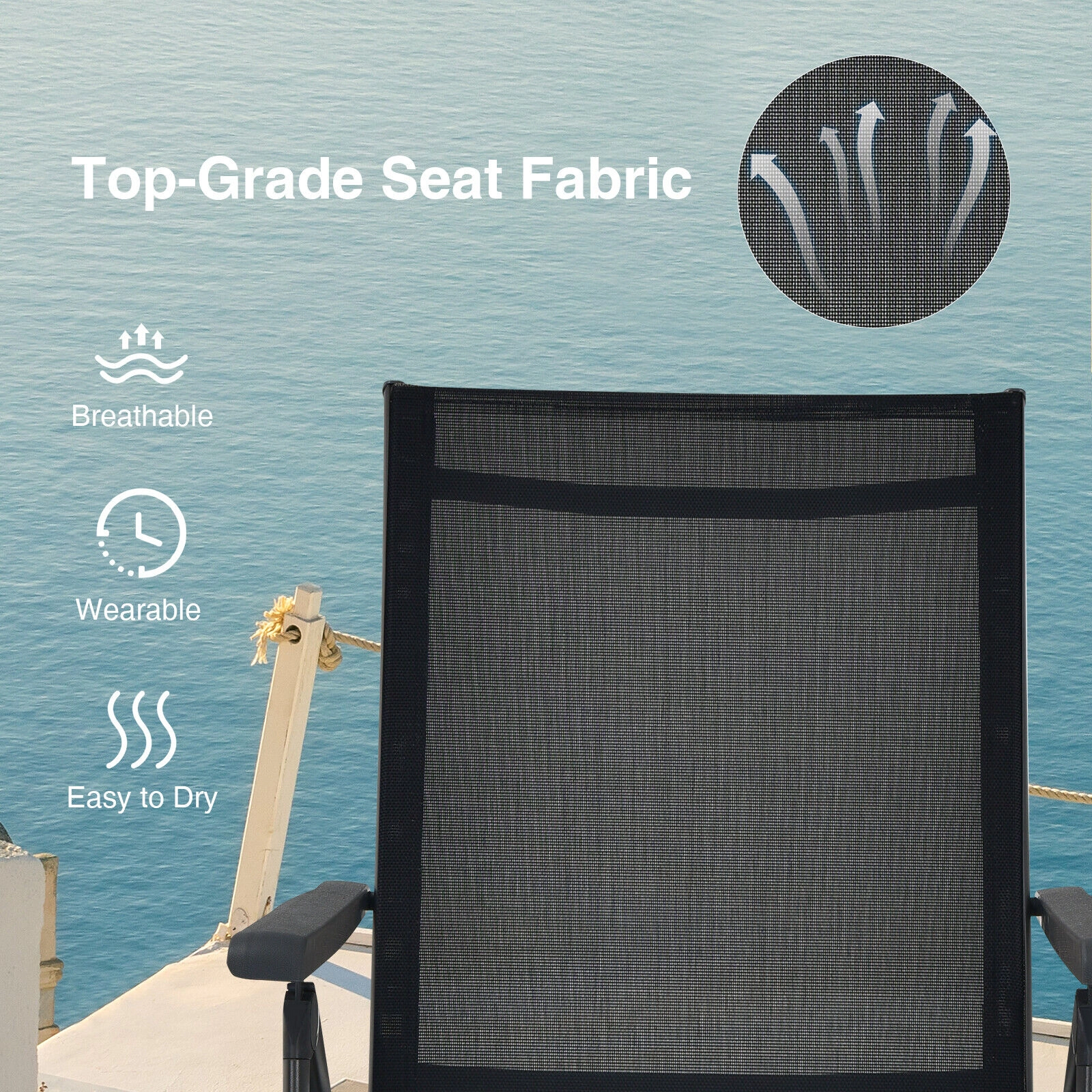 SUGIFT 2-Piece Foldable Chaise Lounge Chair 5-Position Backrest & 2-Position Footrest 330-lb Capacity Black Brown Gray