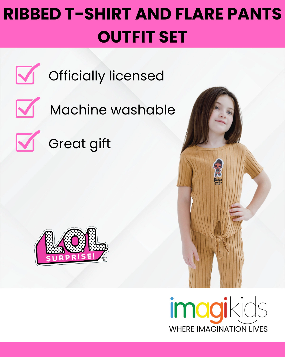L.O.L. Surprise! Fierce Girls' Ribbed T-Shirt and Flare Pants Set