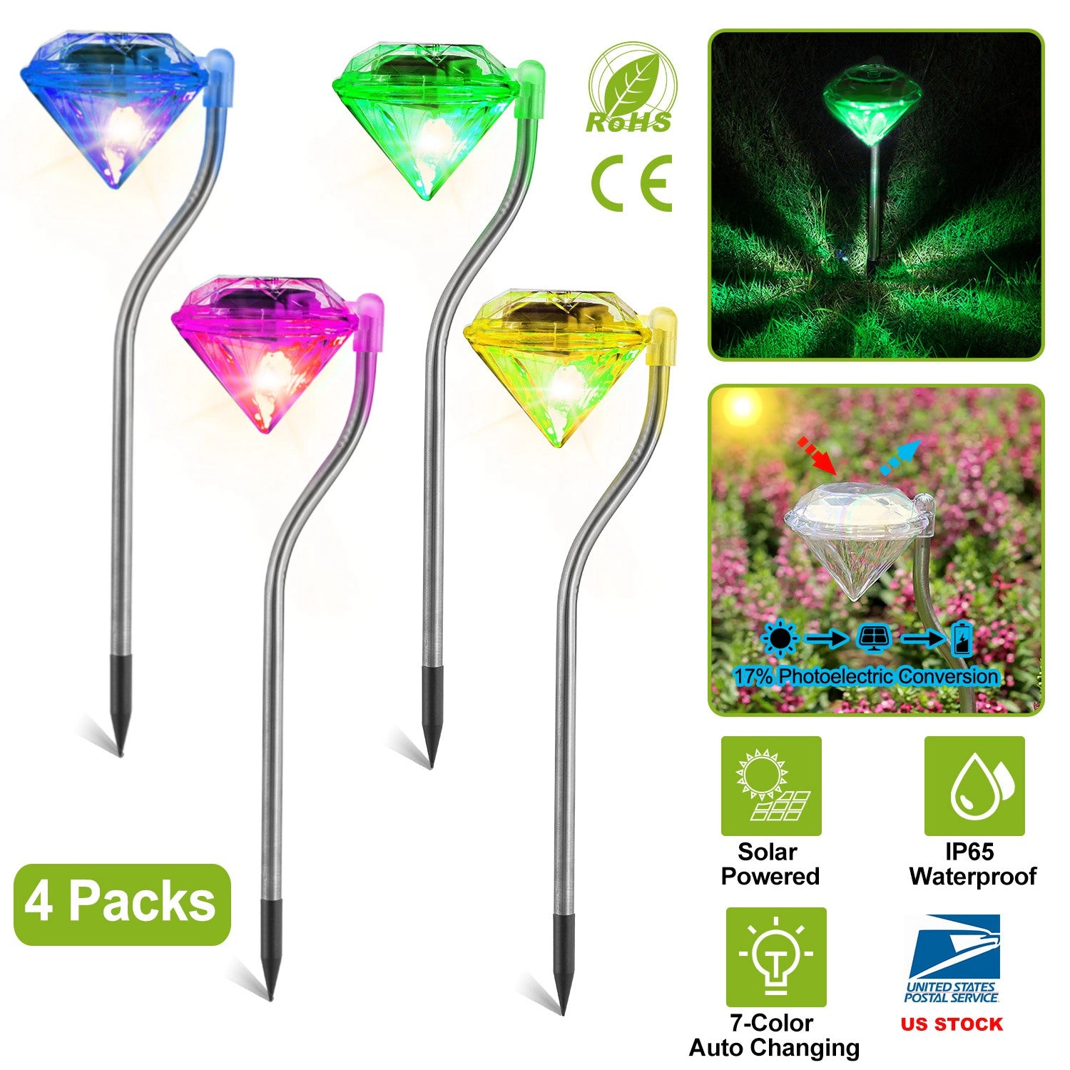 GBruno Solar Diamond LED Garden Pathway Lights 4-Pack