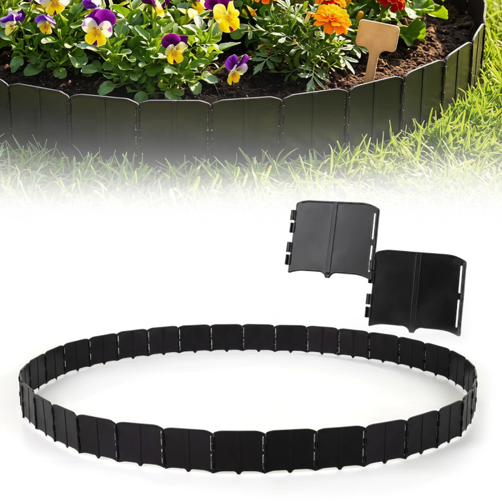 SUGIFT No-Dig Interlocking Garden Edging Borders for Planters 34.5-ft Length 70-Piece PP Panel Set 6 x 5 in Black
