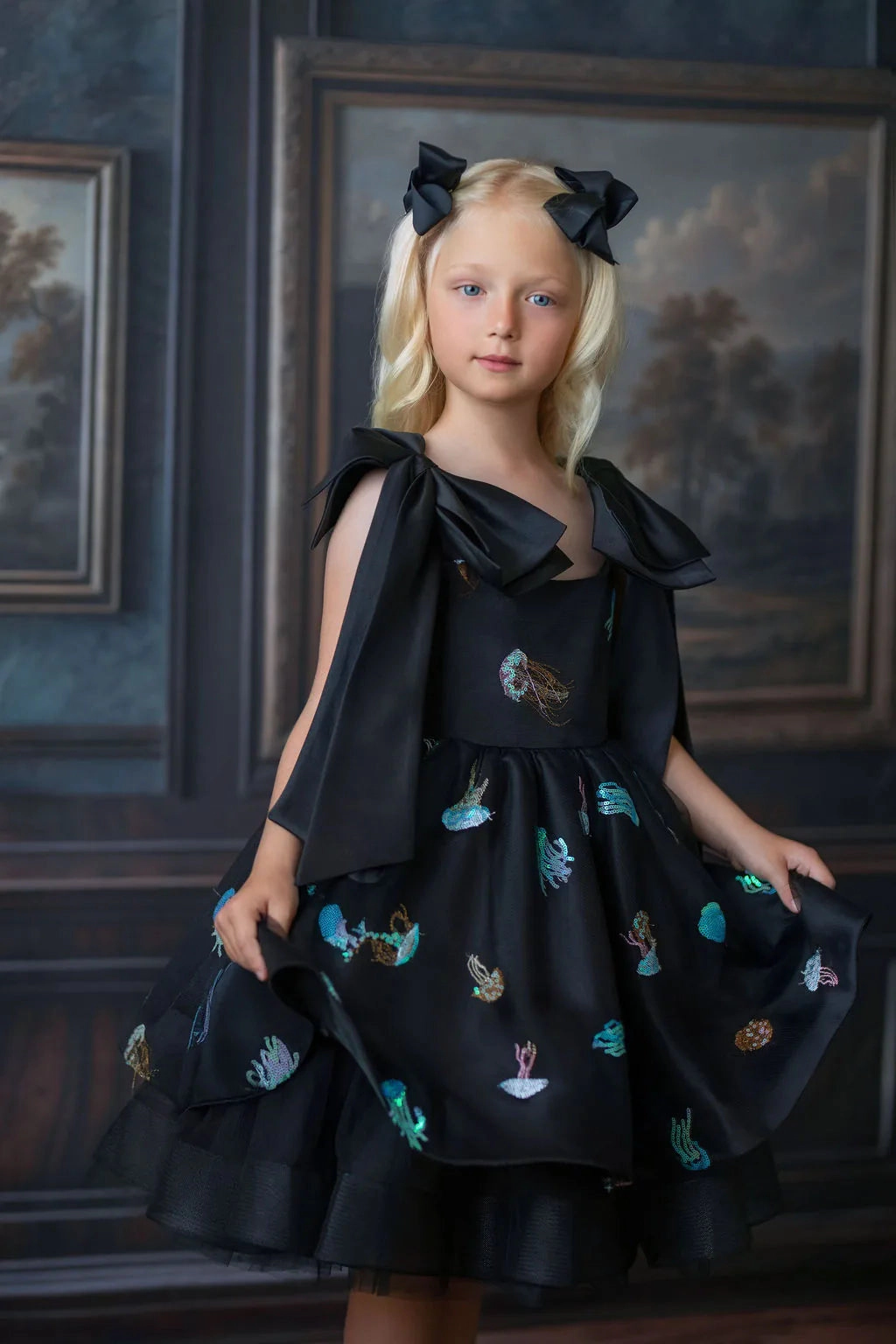 Faeella Girls Ocean Magic Black Sequin Tulle Birthday Dress
