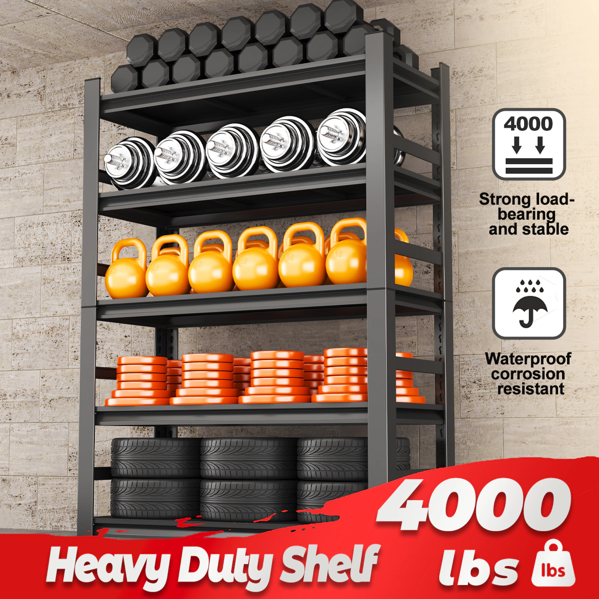Flynama Industrial 5 Tier Black Metal Shelving 87 in Height Heavy Duty Adjustable Rack for Garage and Supermarket