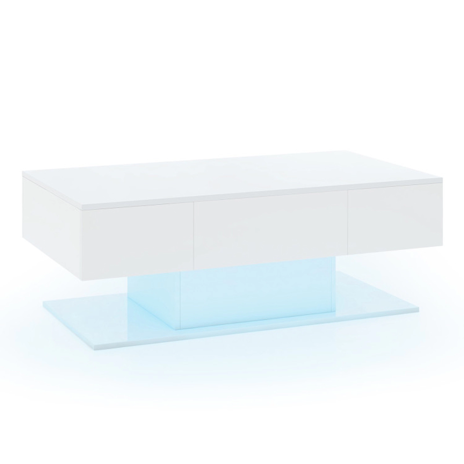 SUGIFT 43.5-in 110-lb Capacity 20-Color LED High-Gloss White Coffee Table with 2 Push-to-Open Drawers