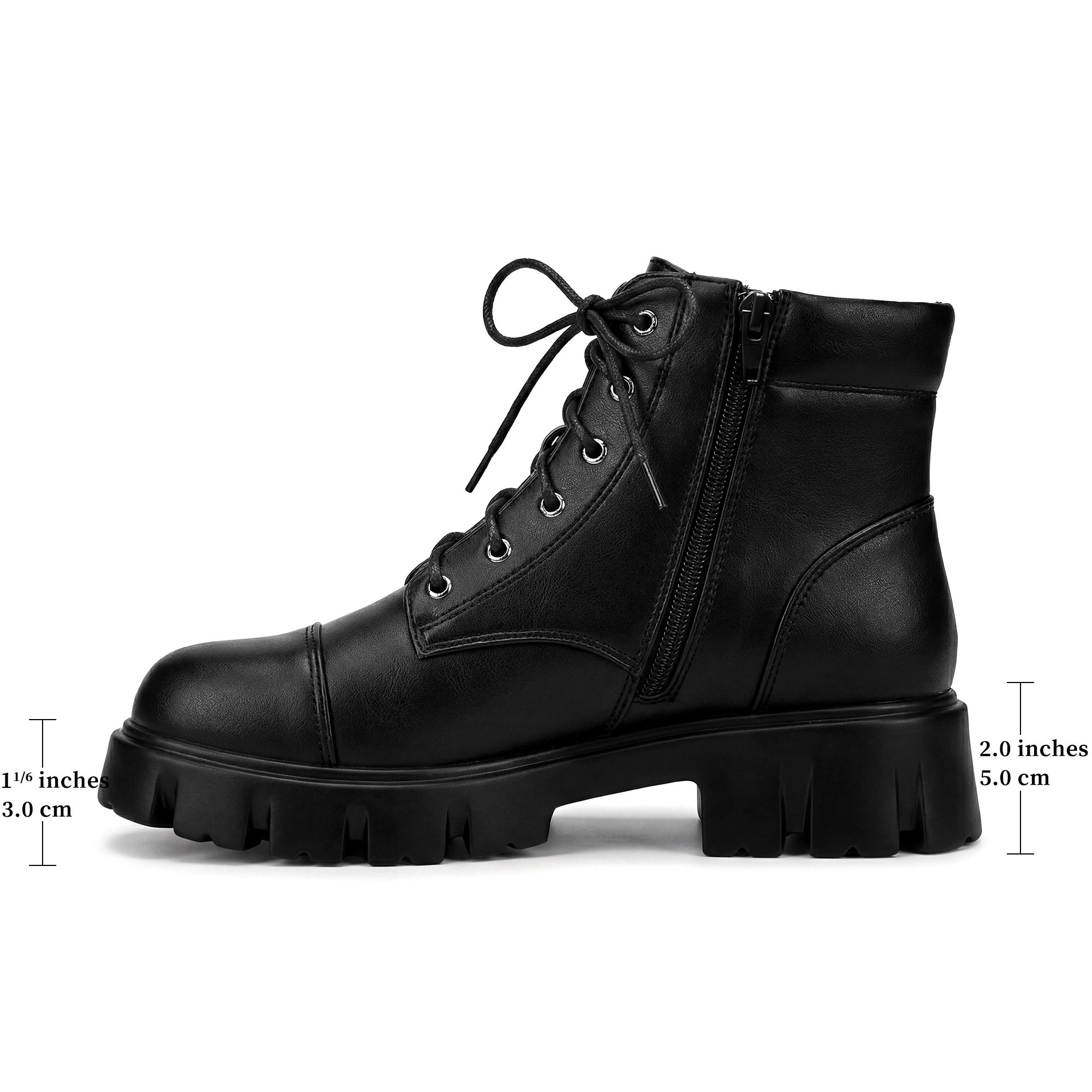 BLISSFUL STEP Lace Up Ankle Boot Platform Chunky Heel Combat Boots for Women