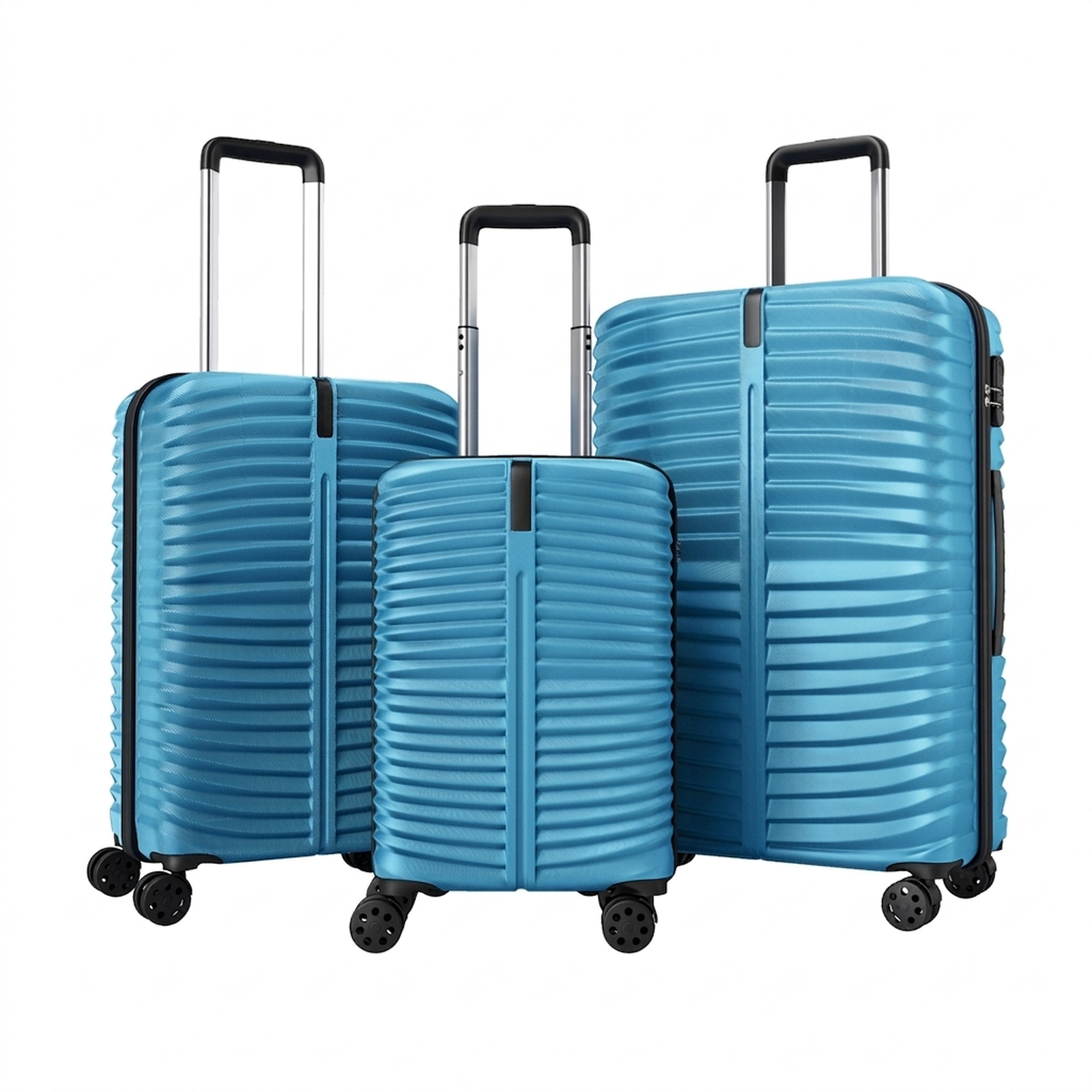 SUGIFT Blue 3-Piece 20 24 28-in Hardside Luggage Set with 8 Spinner Wheels 3-Digit Lock and Nesting Storage