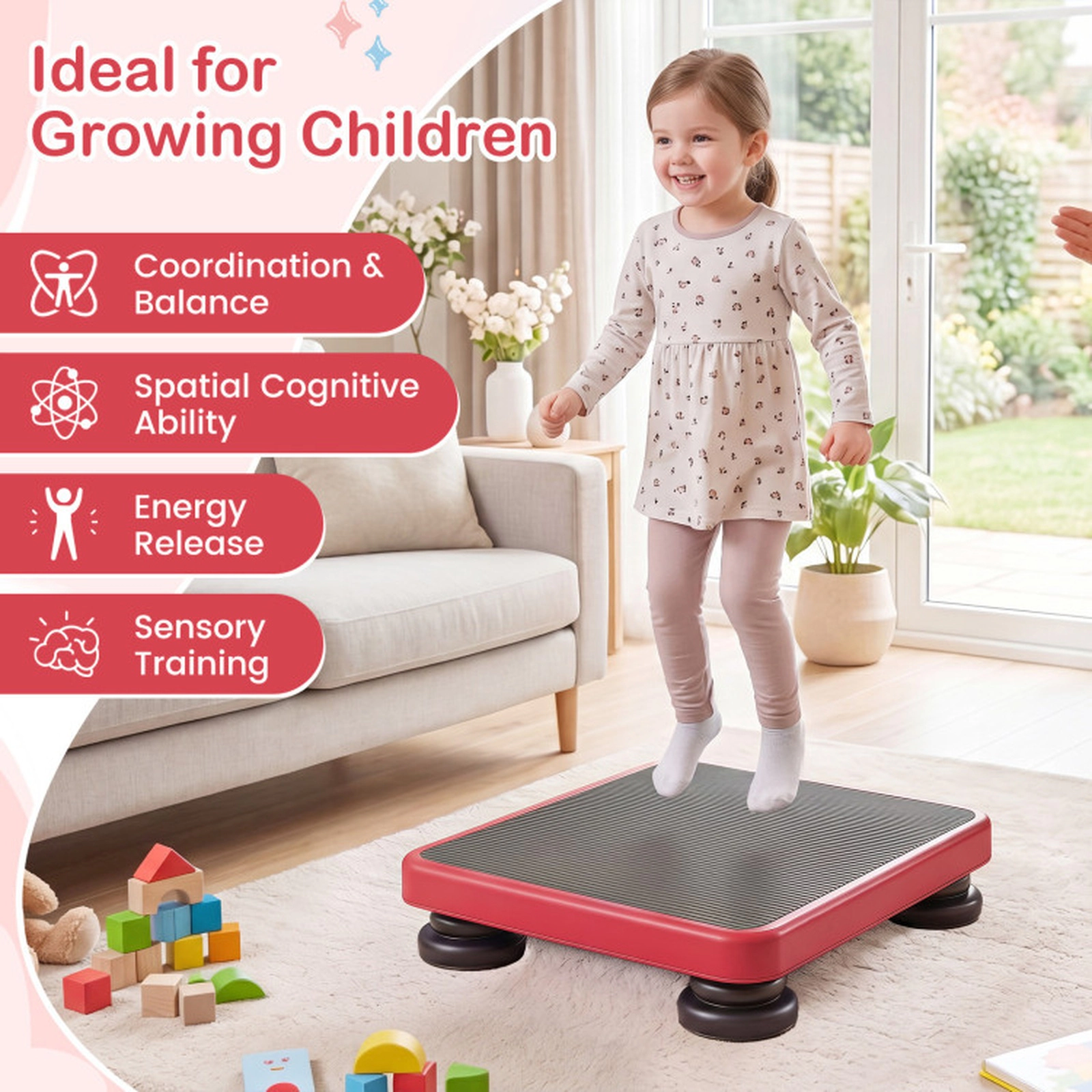 SUGIFT 24 x 20-in Kids Rebounder Bouncing Board with Elastic Rope 330-lb Capacity Ages 3+ Red