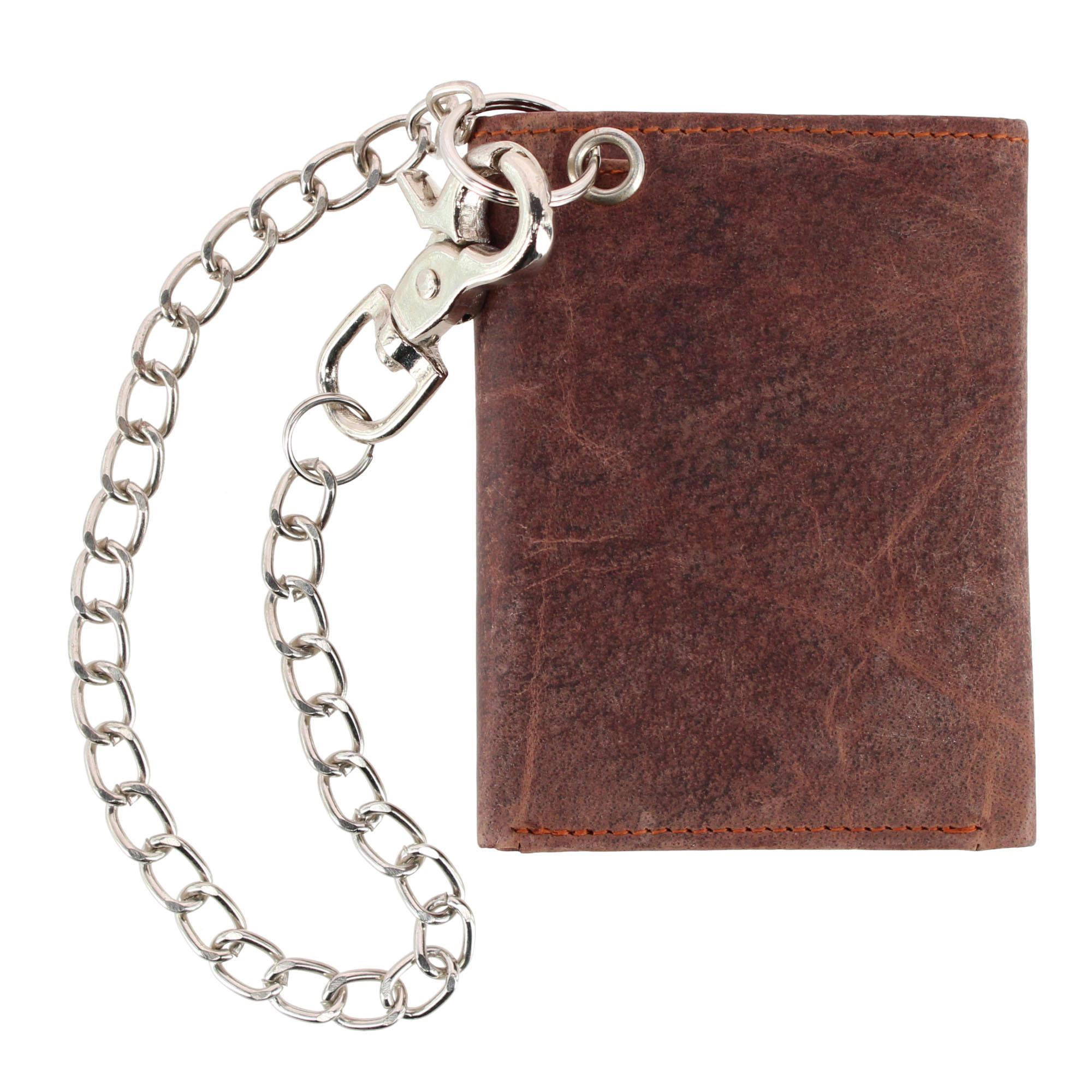 CTM Men's RFID Trifold Leather Biker Wallet with Silver Chain