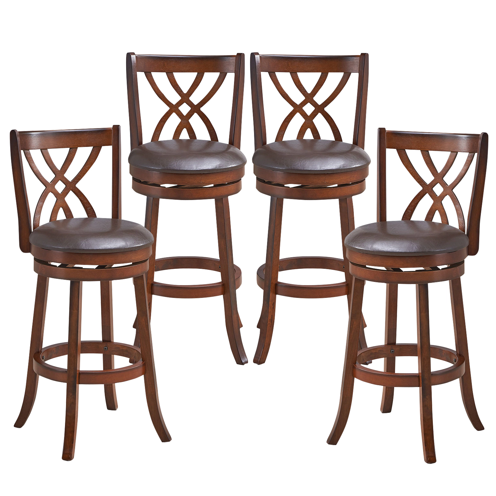 SUGIFT Set of 2 Brown 30-Inch Swivel Bar Stools, PU Leather Cushion