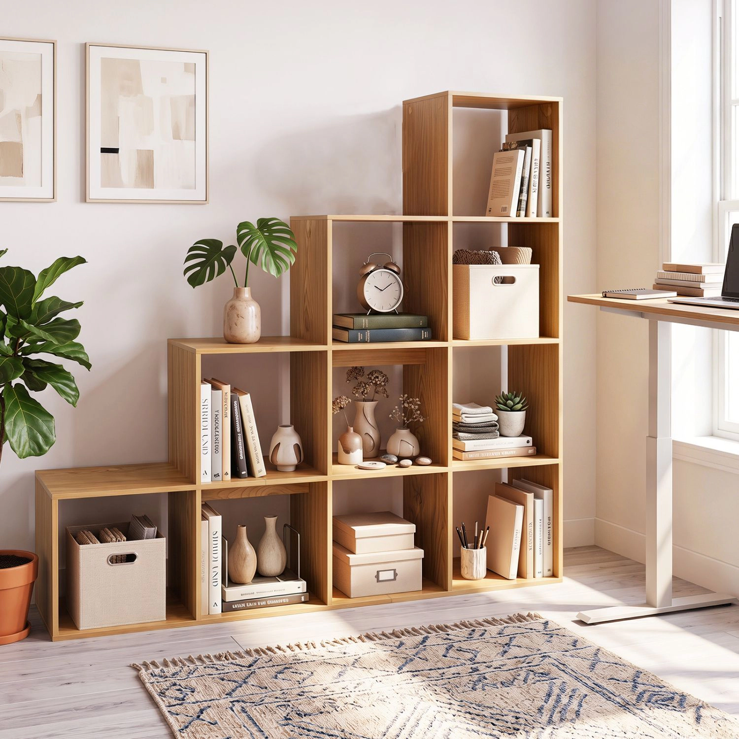 SlickBlue 4 Tier Stepped Bookshelf with 10 Cube Storage Shelves