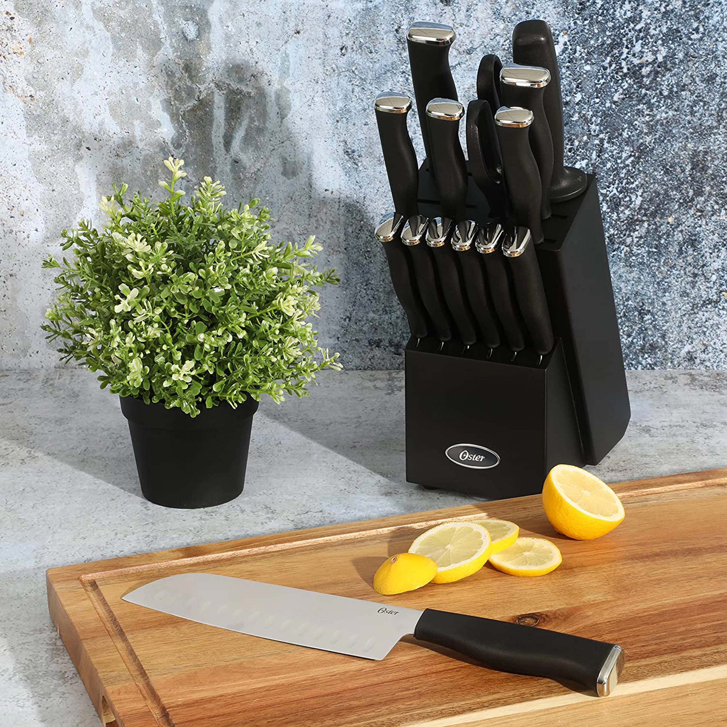 Oster Langmore 15 Piece Stainless Steel Blade Cutlery Set in Black