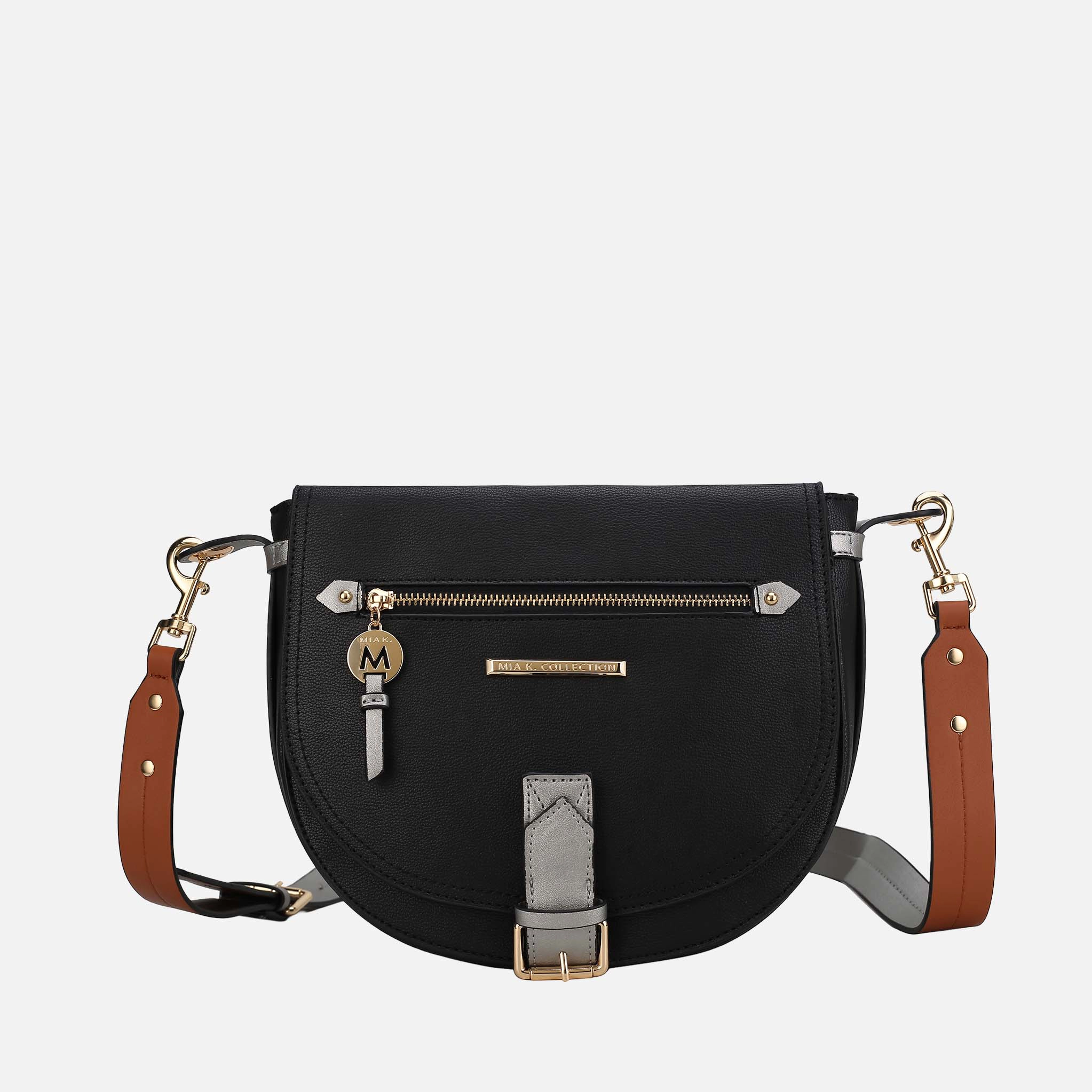Mia K Collection Drew Shoulder Bag - Pebbled Vegan Leather Color Block, Gold-Tone Hardware